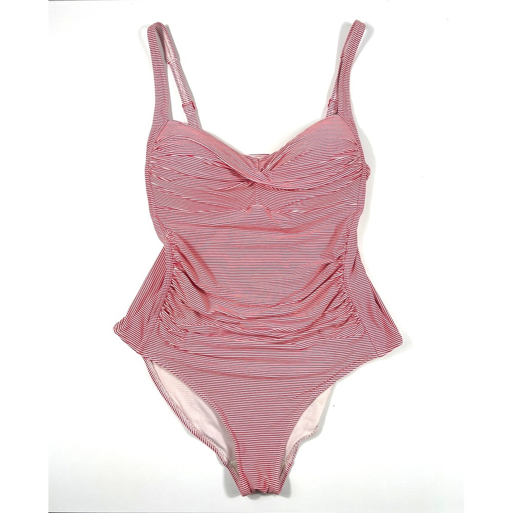 Niptuck Swim Red White Pinstripe Twist Front Tummy Control One Piece‎ 14